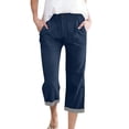 thumbnail image 1 of Gamivast Capris Pants for Women Elastic Waist Button Decor Striped Hem Cropped Pants Summer Beach Casual Pants Loose Fit Breathable Soft Holiday, 1 of 9