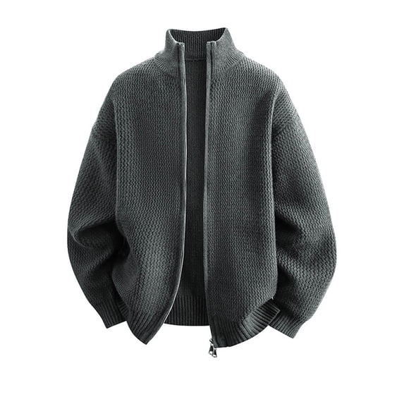 Gamivast Cardigan Sweaters for Men Zip Up Stand Collar Chunky Ribbed Knitwear Drop Shoulder Fall Winter Warm Outerwear Jacket