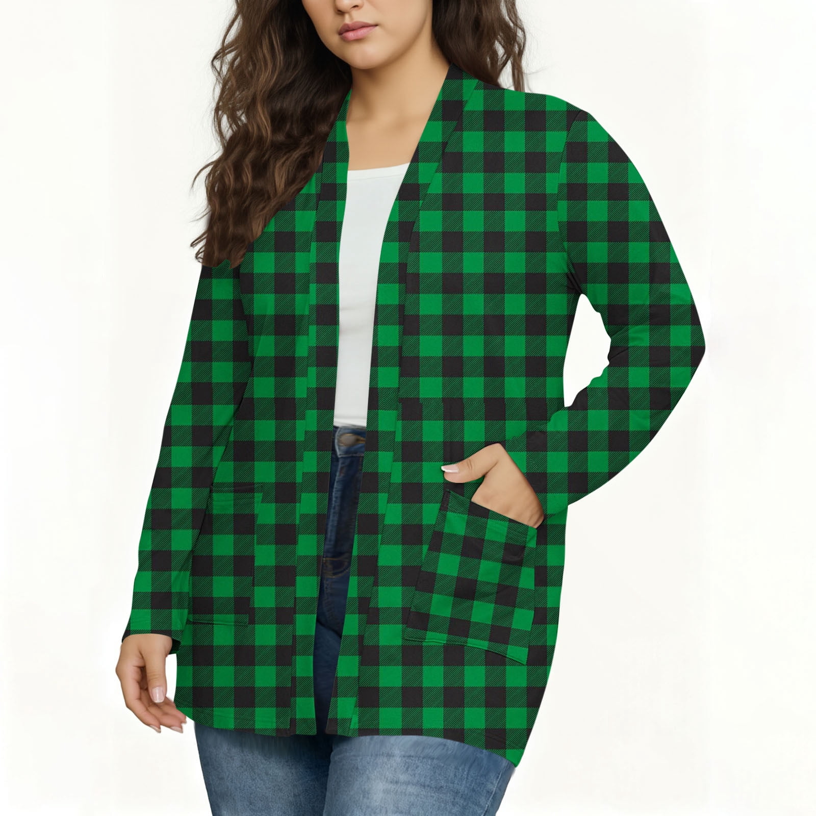 Gamivast Cardigan for Women Plus Size Cute Plaid Open Front Long Sleeve ...