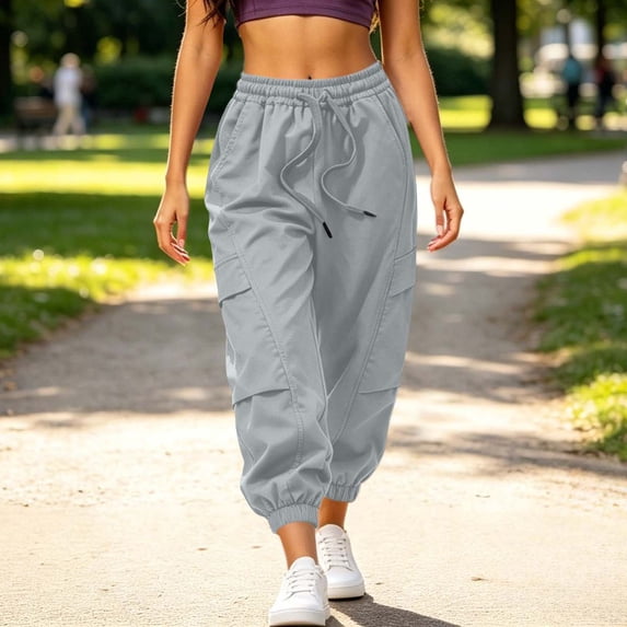 Gamivast Cargo Jogger Pants for Women with Flap Pockets Elastic Drawstring Waist Loose Fit Utility Trousers with Cuffed Ankles for Casual Streetwear Travel Outdoor and Everyday Wear