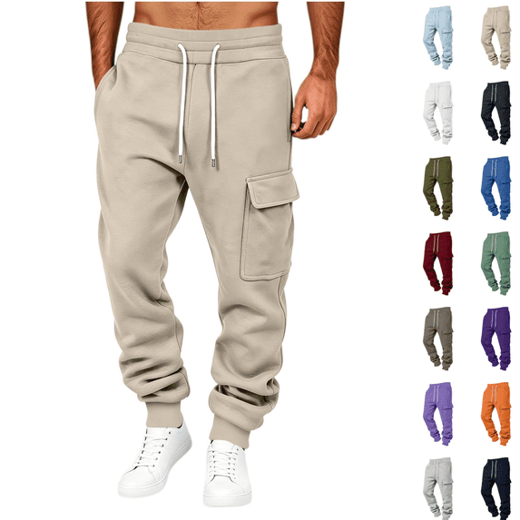 Gamivast Cargo Jogger for Men Straight Leg Drawstring Sweatpants with Mulitiple Pockets Loose Fit Elastic Waist Pants for Workout Hiking Beige XXXL
