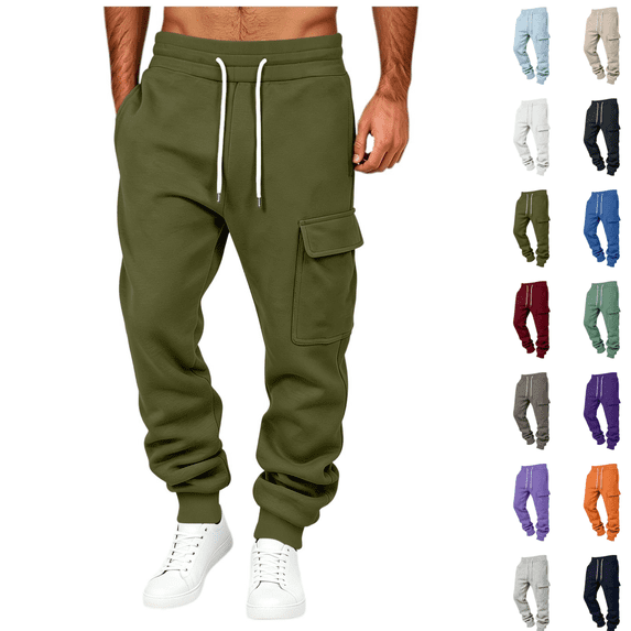 Gamivast Cargo Jogger for Men Straight Leg Drawstring Sweatpants with Mulitiple Pockets Loose Fit Elastic Waist Pants for Workout Hiking Green L