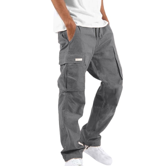 Cargo Joggers Men Drawstring Waist Cuffed Sweatpants with Pockets Loose Fit Track Pants Solid Color Hip Hop Street Running Outfits