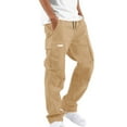 thumbnail image 1 of Cargo Joggers Men Drawstring Waist Cuffed Sweatpants with Pockets Loose Fit Track Pants Solid Color Hip Hop Street Running Outfits, 1 of 5