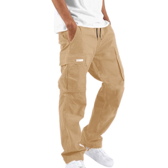 Cargo Joggers Men Drawstring Waist Cuffed Sweatpants with Pockets Loose Fit Track Pants Solid Color Hip Hop Street Running Outfits