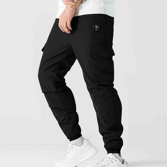 Gamivast Cargo Joggers Men Loose Straight Leg Pants with Multiple Pockets Drawstring Pants with Elastic Ankles Athletic Work Elastic Waist Sweatpants