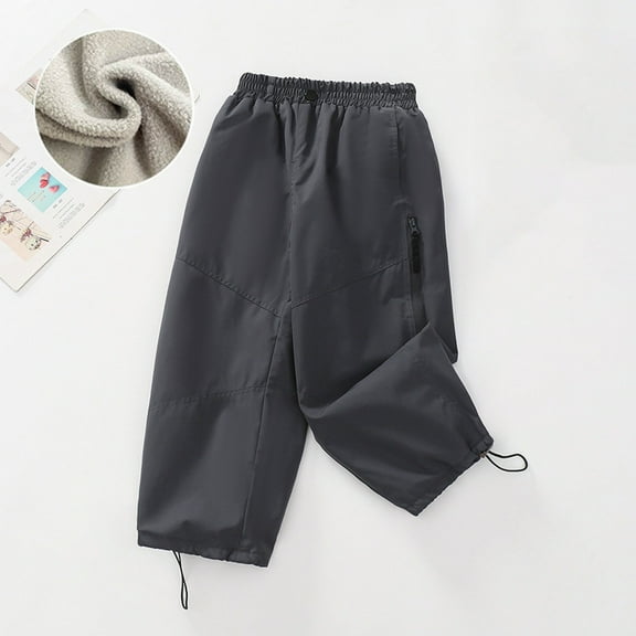 Gamivast Cargo Pants for Girls Fleece Lined Winter Straight Wide Leg Pants with Zipper Pockets Baggy Elastic Waist Running Sweatpants Adjustable Hem Joggers for Kids Teen (6-16)