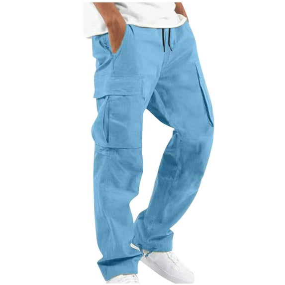 Gamivast Cargo Pants for Men Drawstring Elastic Waist Jogger Pants Classic Fit Multi Pockets Pants Outdoor Tactical Pant Hiking Pants Blue M Pantalones Cargo Casuales Para Hombre