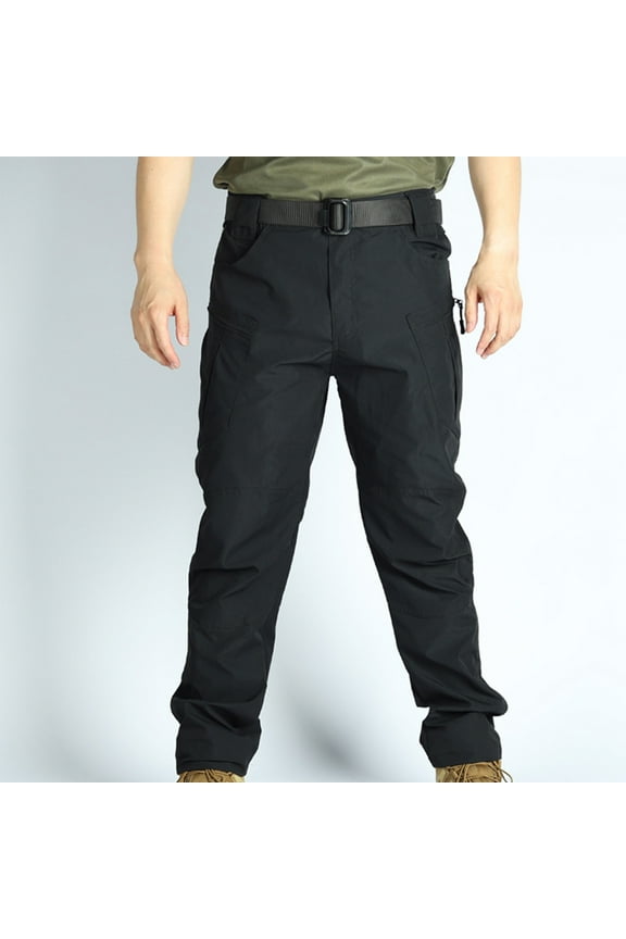 Cargo Pants Men Lightweight Tactical Waistband Pants Casual Outdoor Straight Leg Sweatpants with Zipper Pockets Work Loose Open Bottom Trousers
