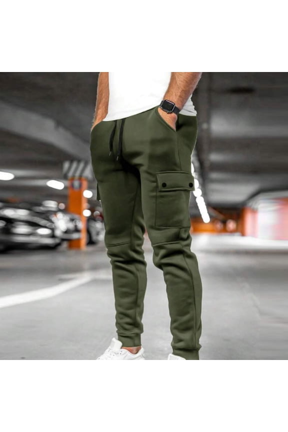 Cargo Joggers for Men Loose Hiking Straight Leg Sweatpants with Pockets Athletic Waist Solid Activewear Trousers Fitted Drawstring Casual Pants