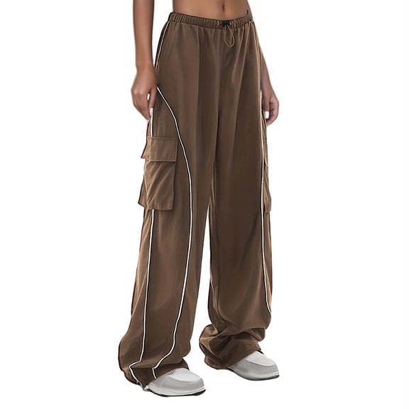 Gamivast Cargo Pants Women Baggy Y2K Wide Leg Sweatpants with Pockets Tall Streetwear Drawstring Elastic Waist Pants Casual Hiking Striped Sweatpants