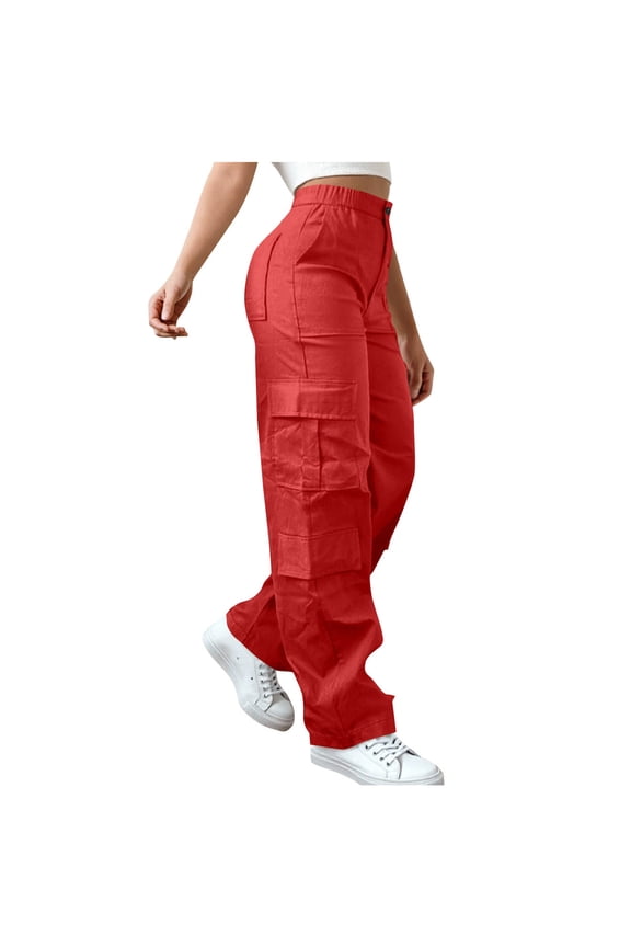Cargo Pants Women High Waisted Multi Pockets Button Fly Work Pants Loose Fit Hiking Pants Straight Leg Baggy Pants Y2K Streetwear Outdoor Daily
