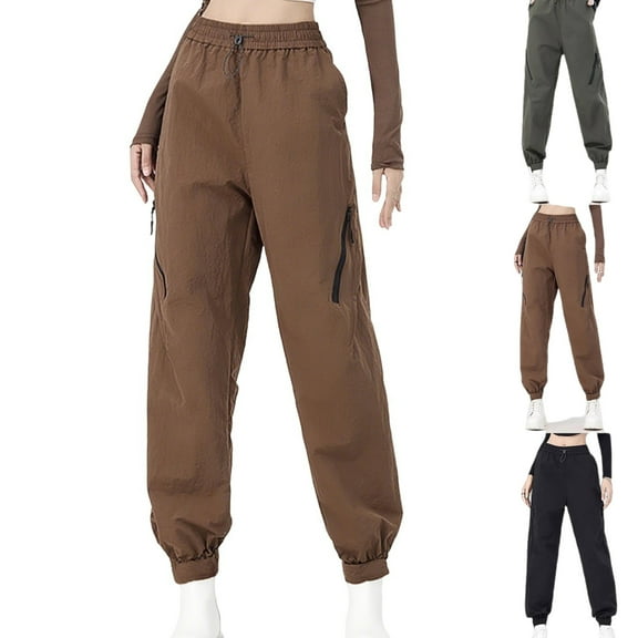 Gamivast Cargo Pants Women Plus Size Waterproof Straight Leg Pants with Zipper Pockets Camping Hiking Adjustable Elastic Waist Pants Casual Work Cuffs Joggers
