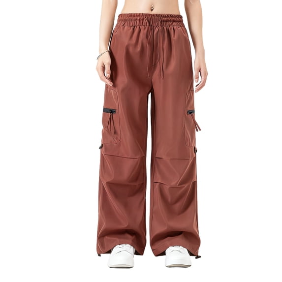 Gamivast Cargo Pants for Women Zipper Pockets Baggy Cargo Pants Elastic Waist Wide Leg Adjustable Cord Hem Outdoor Work Pants for Streetwear Commute Clothing
