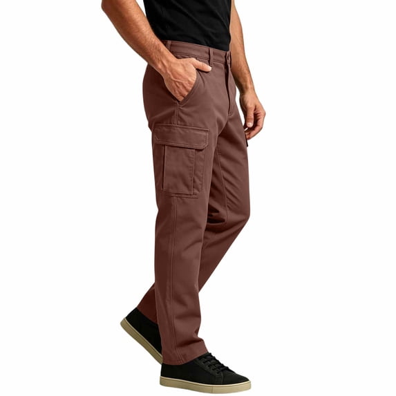 Gamivast Cargo Pants for Men with Multiple Pockets Button Zipper Closure Regular Fit Straight Leg Utility Work Pants Casual Pants Wine L