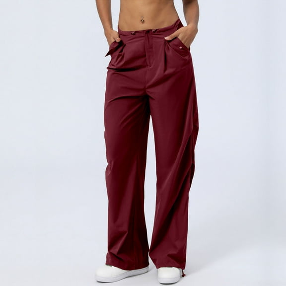 Gamivast Cargo Sweatpants for Women Loose Pleated Straight Leg Pants with Pockets Lightweight Workout Drawstring Solid Pants Work Casual Button Trousers