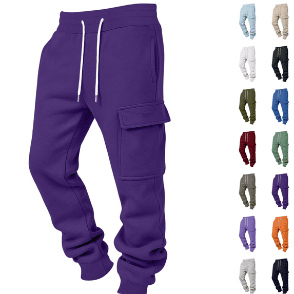 Gamivast Cargo Sweatpants for Men with Mulitiple Pockets Elastic Waist Athletic Joggers Casual Drawstring Workout Track Pants Purple S