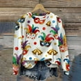 thumbnail image 1 of Gamivast Carnival Theme Shirts for Women Funny Mask Graphic Long Sleeve Drop Shoulder Sweatshirts Trendy Round Neck Party T-Shirt Mardi Gras Day Outfits, 1 of 6