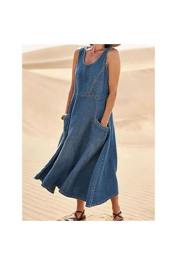 Casual Dresses for Women Short Sleeve V-Neck Midi Dress Loose Fit Swing Dress Pleated Front Solid Color Pockets Soft Daily Office Work Wear