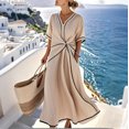 thumbnail image 1 of Gamivast Casual Dresses for Women V-Neck Short Sleeve Maxi Dress Knot Front Contrast Trim Style A-Line Flowy House Dress Lounge Wear Fashion Outfits, 1 of 6