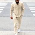 thumbnail image 1 of Gamivast Casual Mens 2 Piece Set Long Sleeve Henley Shirt and Drawstring Pants Soft Piping Detail Outfit for Daily Lounge Home Relaxed Athletic Wear, 1 of 7
