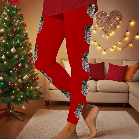 Gamivast Christmas Leggings for Women Graphic Fitted High Waisted Pull on Pajama Pants Yoga Stretchy Tummy Control Ankle Length Holiday Party Leggings Christmas Clothing