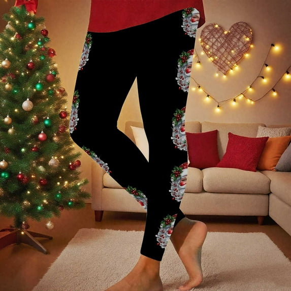 Gamivast Christmas Leggings for Women Graphic Fitted High Waisted Pull on Pajama Pants Yoga Stretchy Tummy Control Ankle Length Holiday Party Leggings Christmas Clothing