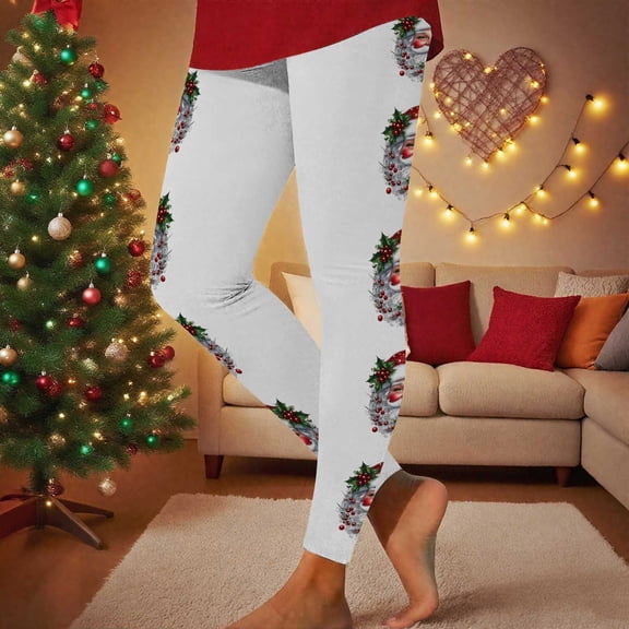 Gamivast Christmas Leggings for Women Graphic Fitted High Waisted Pull on Pajama Pants Yoga Stretchy Tummy Control Ankle Length Holiday Party Leggings Christmas Clothing