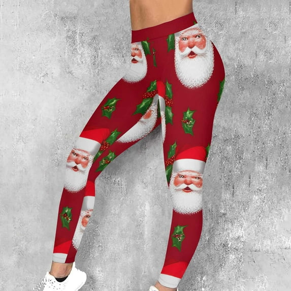 Gamivast Christmas Leggings for Women Plus Size High Waisted Funny Printed Leggings Stretch Casual Pull on Workout Pants Comfy Soft Ankle Length Holiday Pants