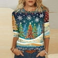 thumbnail image 1 of Gamivast Christmas Womens Clothing 3/4 Length Sleeve Tops Crew Neck Tunic Casual Dressy Blouse Holiday Trees Snowflake Santa Printed Xmas T Shirts Party Loose Fitted Winter Fashion Tops 5XL, 1 of 6
