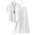 thumbnail image 1 of Gamivast Clothes Under $5.00 Women Two Piece Sets for Women Casual V Neck Short Sleeve Pullover Tops and Wide Leg Pants Lounge Sets Tracksuits White M Previous, 1 of 8