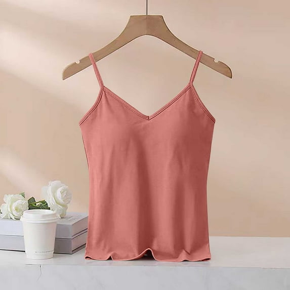 Gamivast Womens Clothing Womens Tank Tops V Neck Spaghetti Strap Shirts Casual Cami Sleeveless Camisole Blouses Summer Basic Tank Shirt Clothes Under $5.00