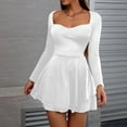 thumbnail image 1 of Gamivast Cocktail Dresses for Women Long Sleeve Square Neck Solid Skater Dress Ruffle Hem Mini Dress Fit and Flare Party Club Night Out Date Night, 1 of 8