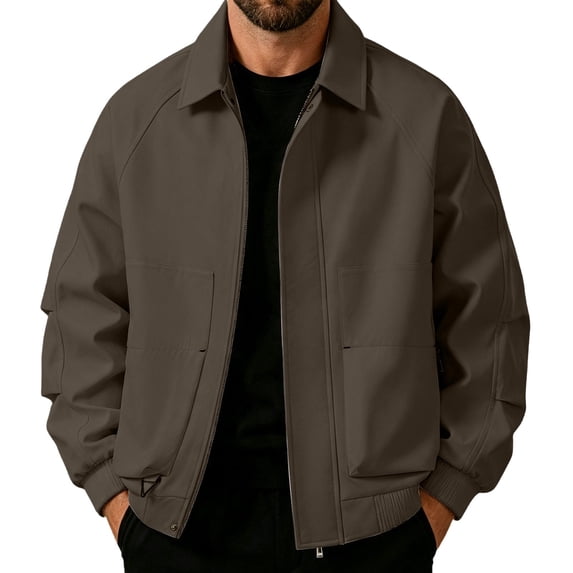 Gamivast Collared Jacket for Men Zip Up Lightweight Windbreaker Coats with Pockets Fall Fashion Streetwear Coat Relaxed Fit Varsity Outerwear Coats