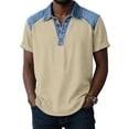 thumbnail image 1 of Gamivast Collared Shirts for Men Short Sleeve Loose Fit Shirts Button Detail Denim Contrast Shirts Summer Short Sleeve Casual Work Wear outfits, 1 of 5