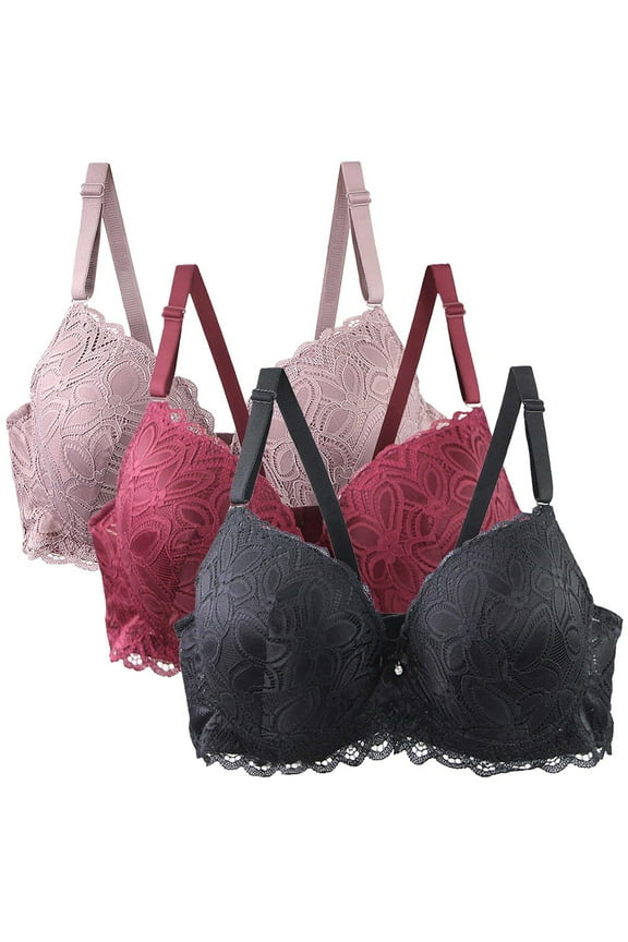 Comfortable 3 Pack Lace Bralettes for Women Deep V Full Support Seamless Underwire Bra Soft Full Coverage Everyday Bralettes Soft Adjustable Strap Sleep Bras