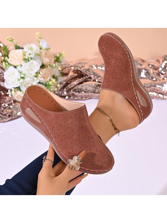Comfortable Toe-Ring Slide Sandals for Women Lightweight Soft Sole Summer Beach Slippers Everyday Casual Walking Footwear Brown 36