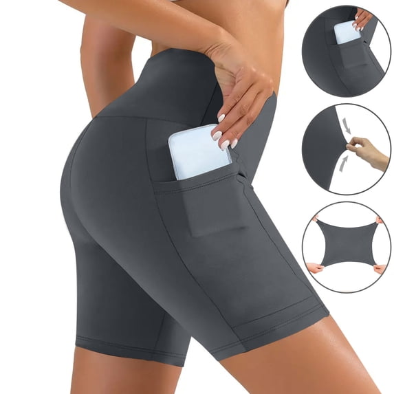 Gamivast Compression Shorts for Women with Pockets Tummy Control Stretchy Pull-On Biker Shorts Athletic Butt Lifting High Waisted Fitted Yoga Shorts Workout Training Gym Running Wear