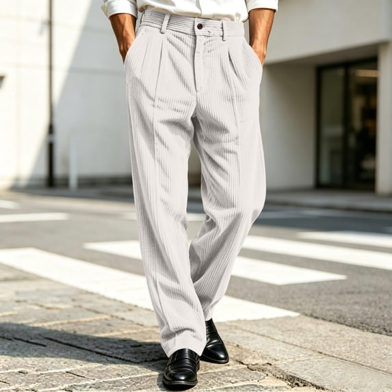 Gamivast Corduroy Pants for Men Pleated Front Relaxed Fit Trousers Vintage Casual Dress Pants for Work Business Everyday Fall Winter Comfort Bottoms
