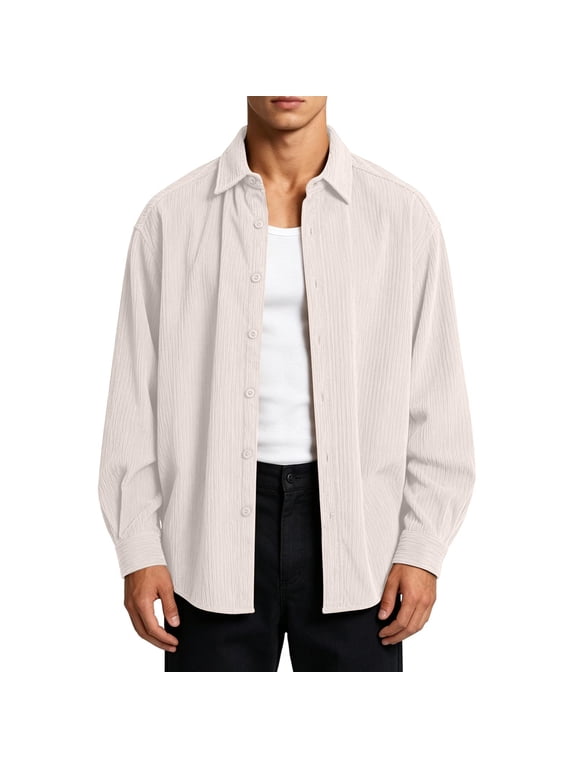 Corduroy Shirts for Men Long Sleeve Button Down Casual Shacket Tops Fall Oversized Vintage Jackets