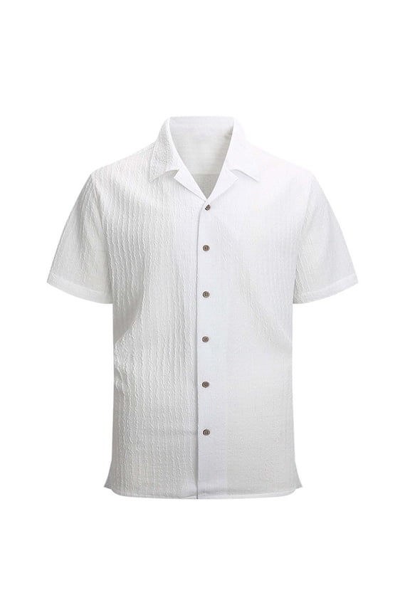 Cotton Shirts for Men Seersucker Texture Beach Shirts Short Sleeve Lapel Collar Casual Shirts Breathable Soft Lightweight Summer Vacation