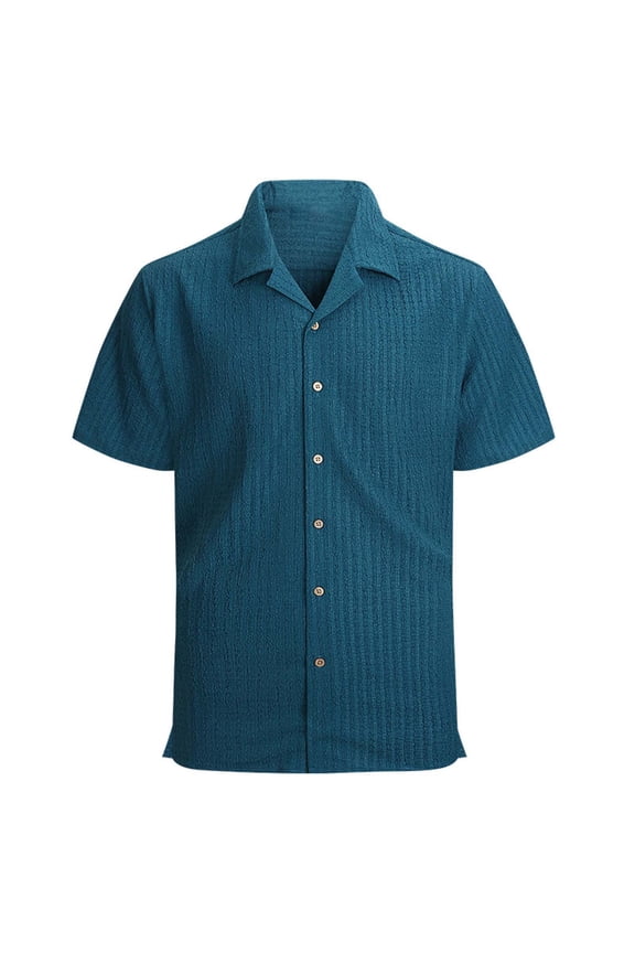 Cotton Shirts for Men Seersucker Texture Beach Shirts Short Sleeve Lapel Collar Casual Shirts Breathable Soft Lightweight Summer Vacation