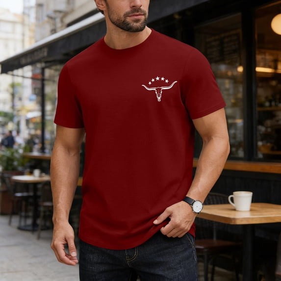 Gamivast Cotton Tees Men Bull Skull Print Crew Neck Short Sleeve Regular Fit Graphic Tees Workout Soft Casual Shirts Daily Street Wear outfits