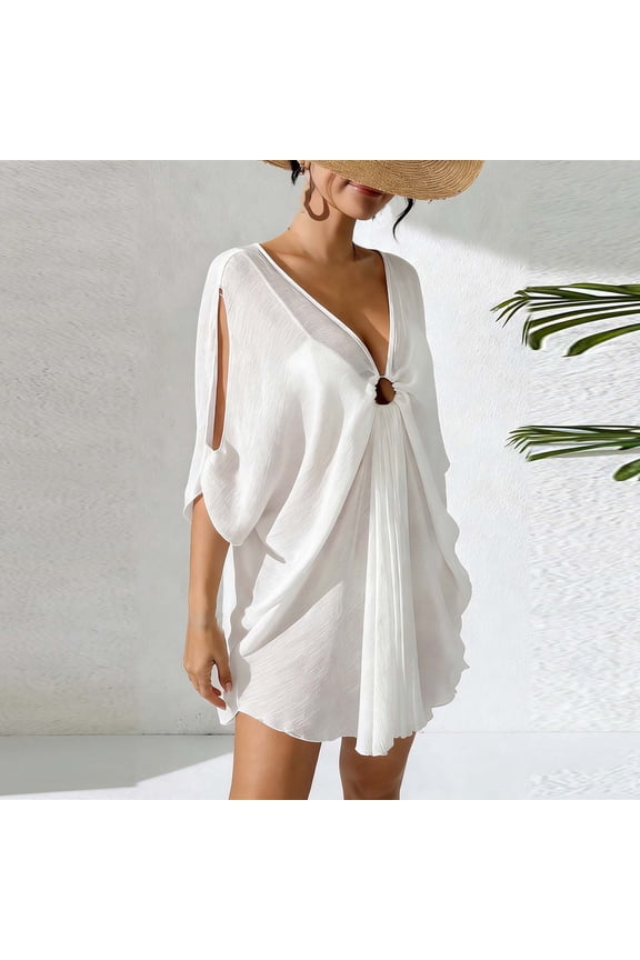 Cover up for Women Flowy Ring Front Kaftan Dress Deep V Neck Split Sleeve Beachwear Lightweight Modest Coverage Resort Wear Vacation Cruise