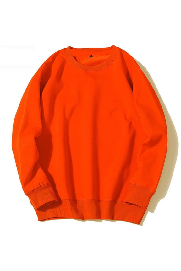 Crewneck Sweatshirt for Men Long Sleeve Pullover Basic Fall Comfortable Relaxed Fit Tops Everyday Loungewear Essential Apparel Orange L
