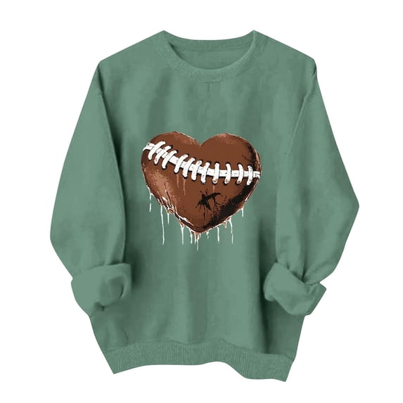 Gamivast Crewneck Sweatshirts Women Heart Football Stitching Graphic Print Crew Neck Long Sleeve Pullover Tops Soft Basic Casual Athletic Wear