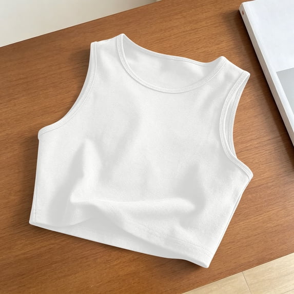 Gamivast Crop Tank Tops for Women Sleeveless High Neck Ribbed Workout Basic Athletic Camisole Slim Fit Stretchy Y2K Flattering Summer Activewear for Yoga Gym Running White L