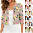 thumbnail image 1 of Gamivast Cropped Cardigan for Women Floral 3/4 Sleeve Open Front Bolero Shrugs Lightweight Dress Cover Up Elegant Casual Outerwear Tops for Spring Summer Vacation, 1 of 7