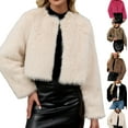 thumbnail image 1 of Gamivast Cropped Faux Fur Coat Women Open Front Crewneck Long Sleeve Warm Fleece Jackets Loose Casual One Button Outerwear Winter Fashion Thermal Clothes, 1 of 6