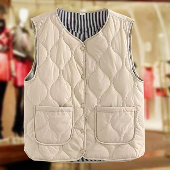 Gamivast Cropped Lightweight Quilted Puffer Vest Women Work V Neck Sleeveless Button Down Tank Tops Winter Warm Comfy Solid Color Jackets With Pockets